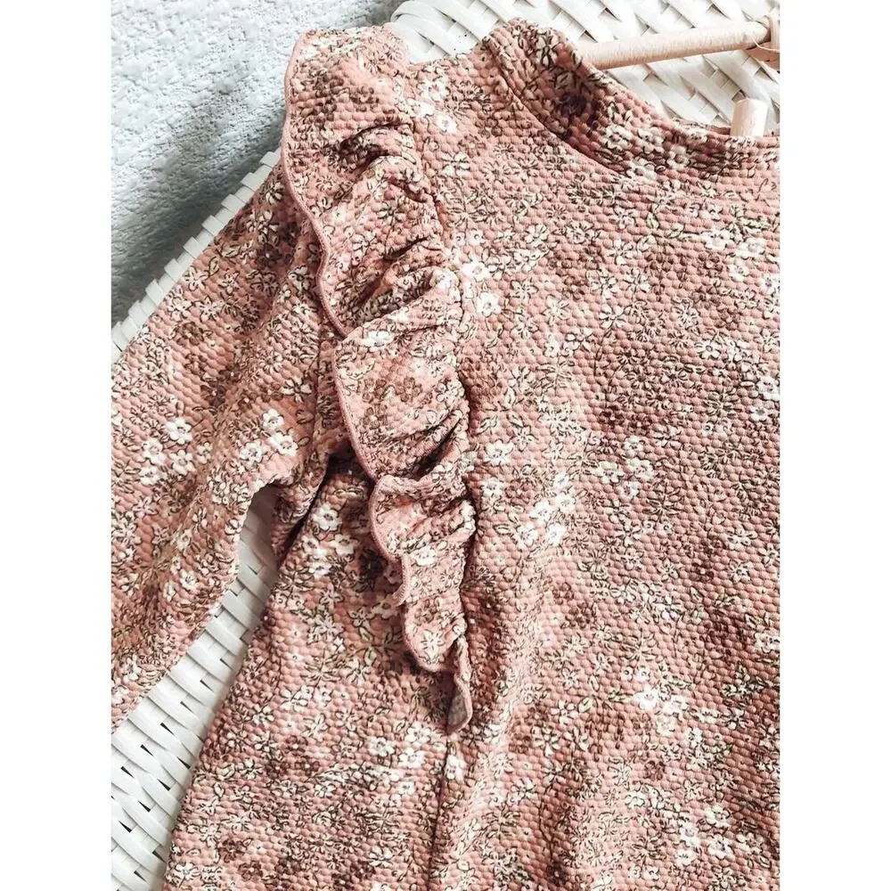 Dusty Rose Blooming Floral Rash Guard 2pc Swimsuit 3/4T